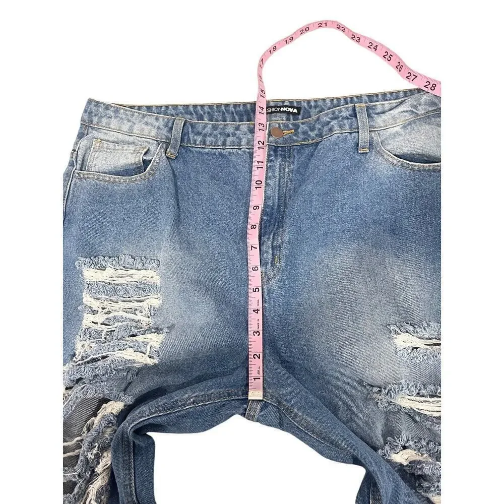 Fashion Nova‎ Destroyed Distressed Straight Leg Jeans Cotton Womens 14